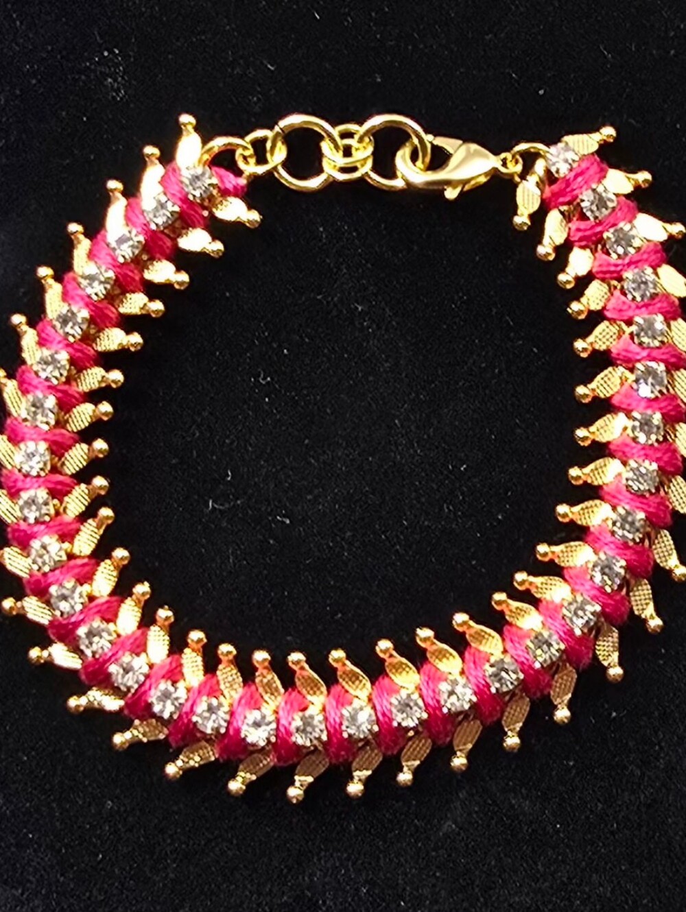 Gold-Tone Fuchsia Woven Women's Bracelet